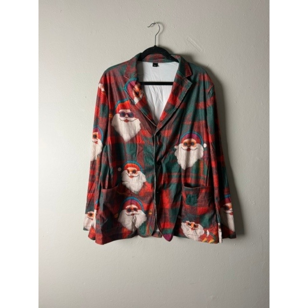 Mens XXL Christmas Santa Claus Plaid Blazer Jacket Holiday Party Sport Coat